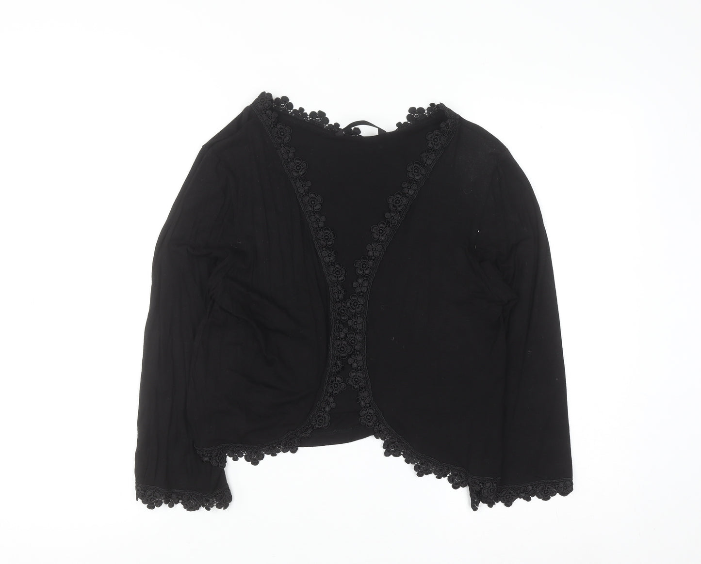 Dunnes Women Black Size 14 Embroidered Cropped Cardigan