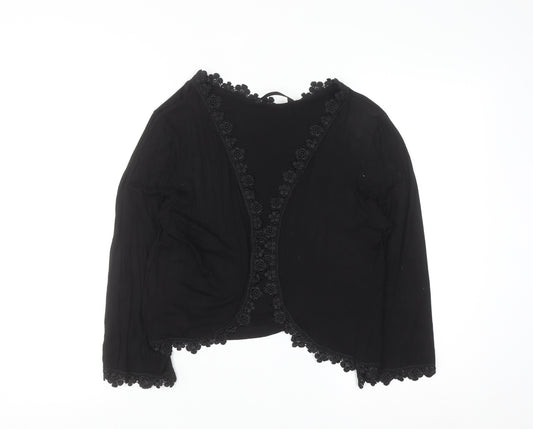 Dunnes Women Black Size 14 Embroidered Cropped Cardigan