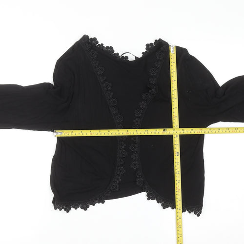 Dunnes Women Black Size 14 Embroidered Cropped Cardigan