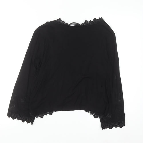 Dunnes Women Black Size 14 Embroidered Cropped Cardigan