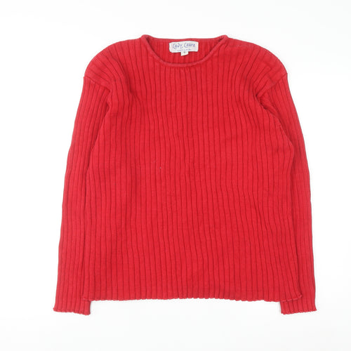 Lady Laura Womens Red Cotton Rib Knit Crew Neck Jumper Size 12