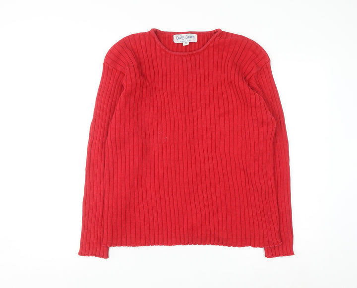 Lady Laura Womens Red Cotton Rib Knit Crew Neck Jumper Size 12