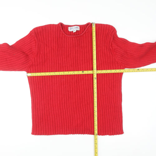 Lady Laura Womens Red Cotton Rib Knit Crew Neck Jumper Size 12
