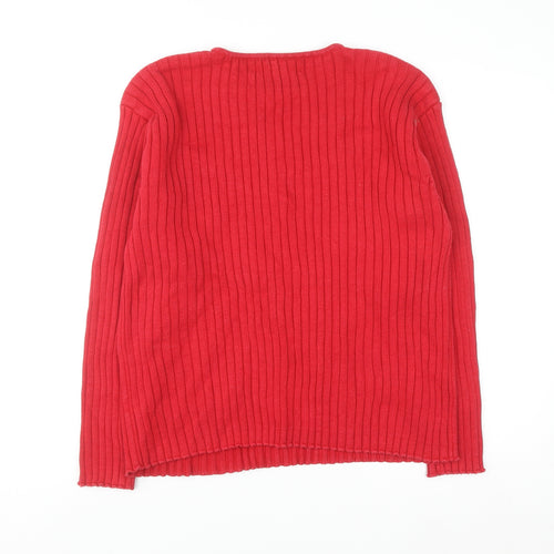 Lady Laura Womens Red Cotton Rib Knit Crew Neck Jumper Size 12