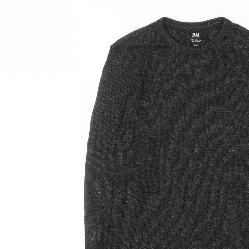 H&M Men’s Black Slim Fit Crew Neck Long Sleeve Jumper Size S