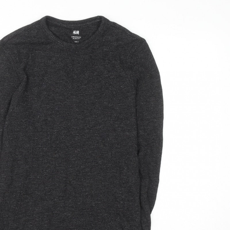 H&M Men’s Black Slim Fit Crew Neck Long Sleeve Jumper Size S