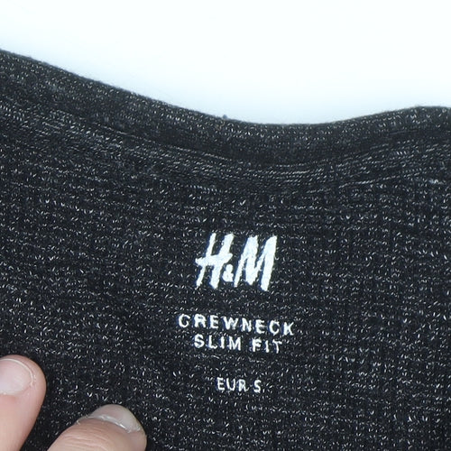 H&M Men’s Black Slim Fit Crew Neck Long Sleeve Jumper Size S