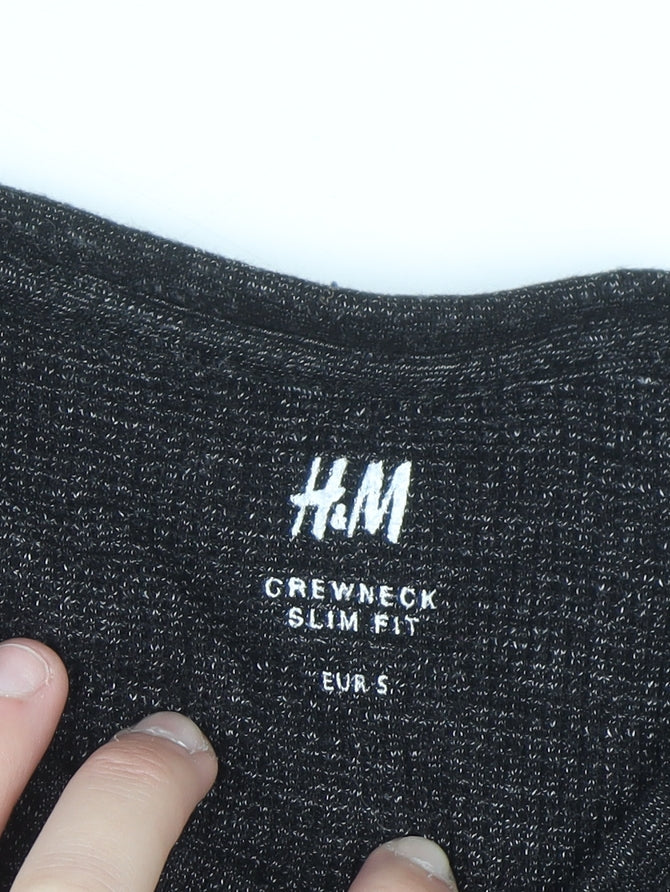H&M Men’s Black Slim Fit Crew Neck Long Sleeve Jumper Size S
