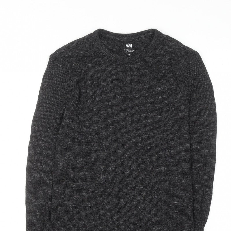 H&M Men’s Black Slim Fit Crew Neck Long Sleeve Jumper Size S