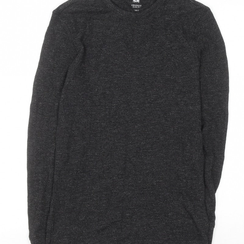 H&M Men’s Black Slim Fit Crew Neck Long Sleeve Jumper Size S