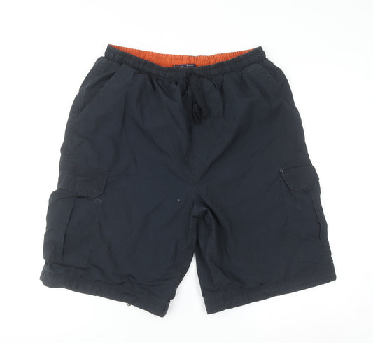 CS Active Mens Black Cargo Shorts L Elastic Waist Lightweight