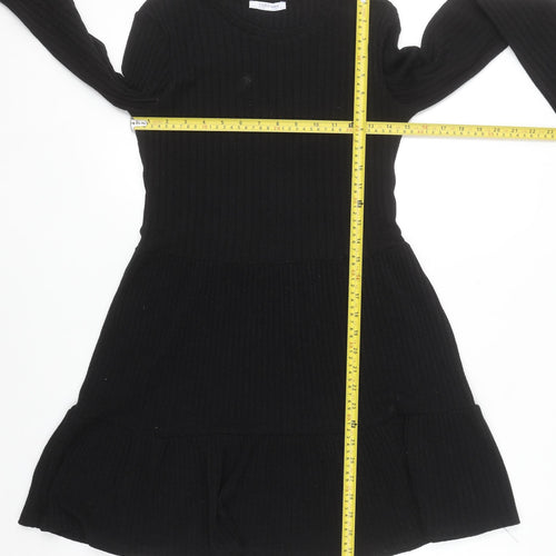 Zara Women Black Long Sleeve Skater Dress Size S