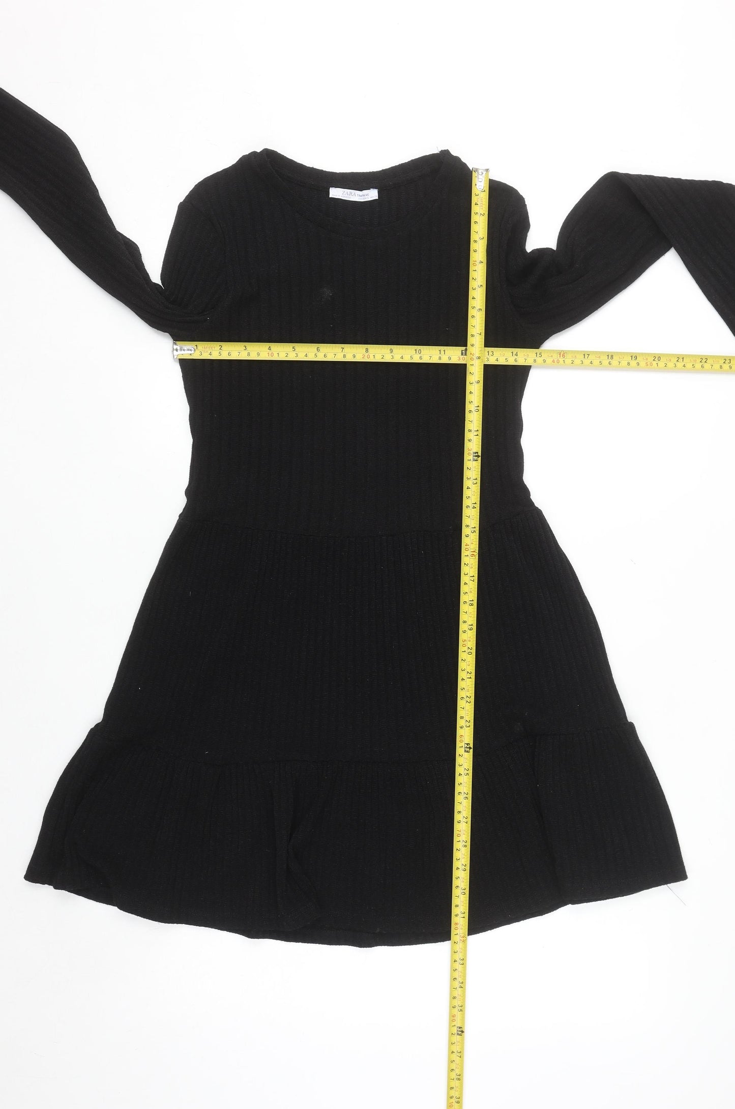 Zara Women Black Long Sleeve Skater Dress Size S