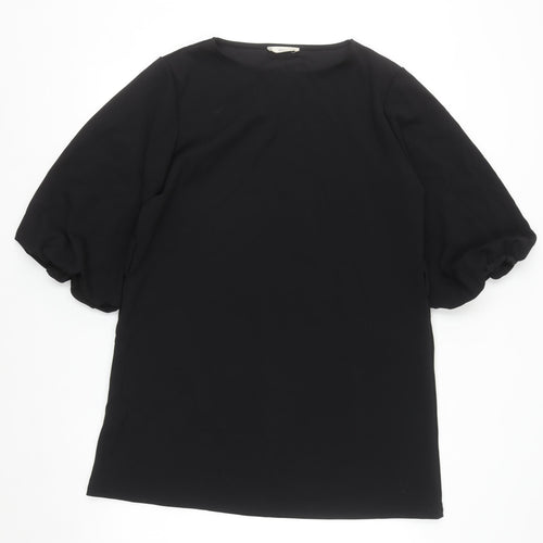 Mango Women Black L Shift Puff Sleeve Short Dress