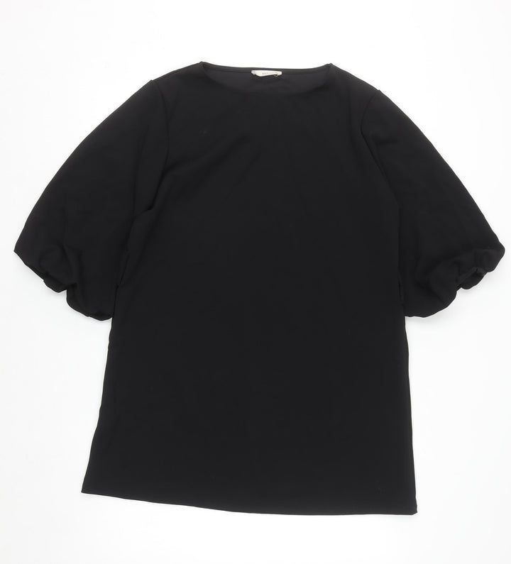 Mango Women Black L Shift Puff Sleeve Short Dress
