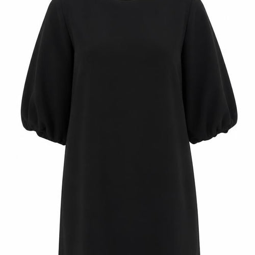 Mango Women Black L Shift Puff Sleeve Short Dress