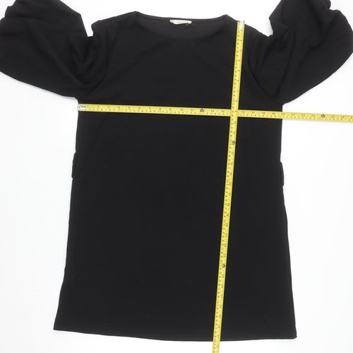 Mango Women Black L Shift Puff Sleeve Short Dress