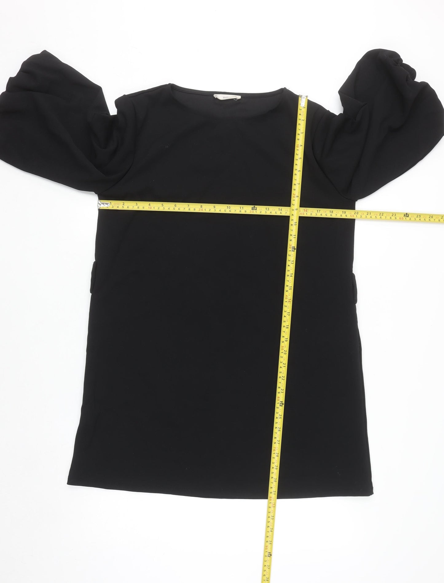 Mango Women Black L Shift Puff Sleeve Short Dress