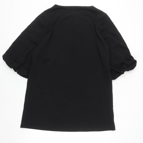 Mango Women Black L Shift Puff Sleeve Short Dress