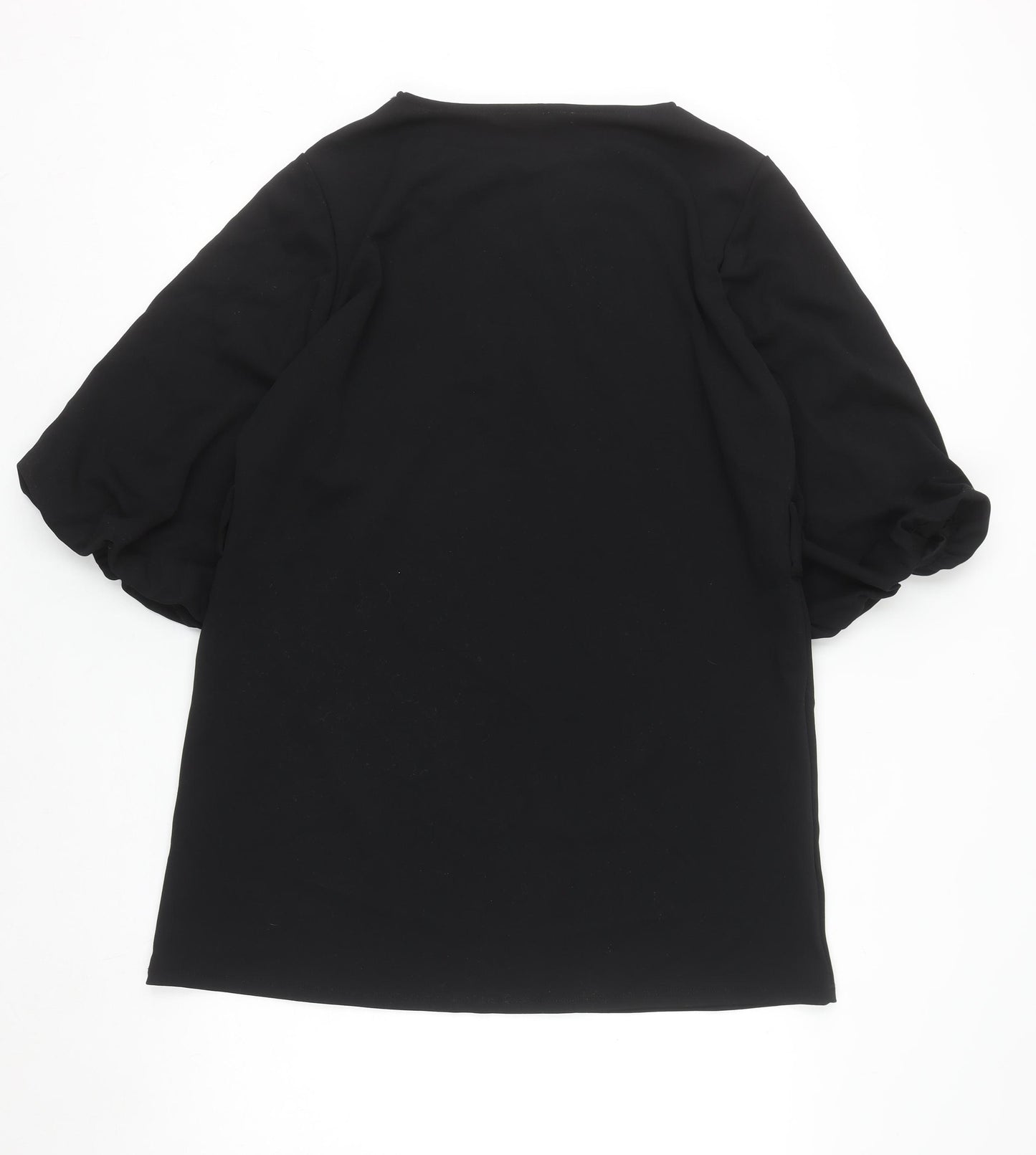 Mango Women Black L Shift Puff Sleeve Short Dress