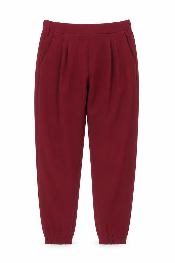 Front view of Tally Weijl women’s red jogger trousers, size UK 12, polyester crepe