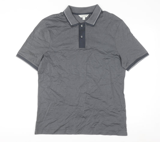 Marks and Spencer Men's Grey Striped Cotton Polo Shirt M