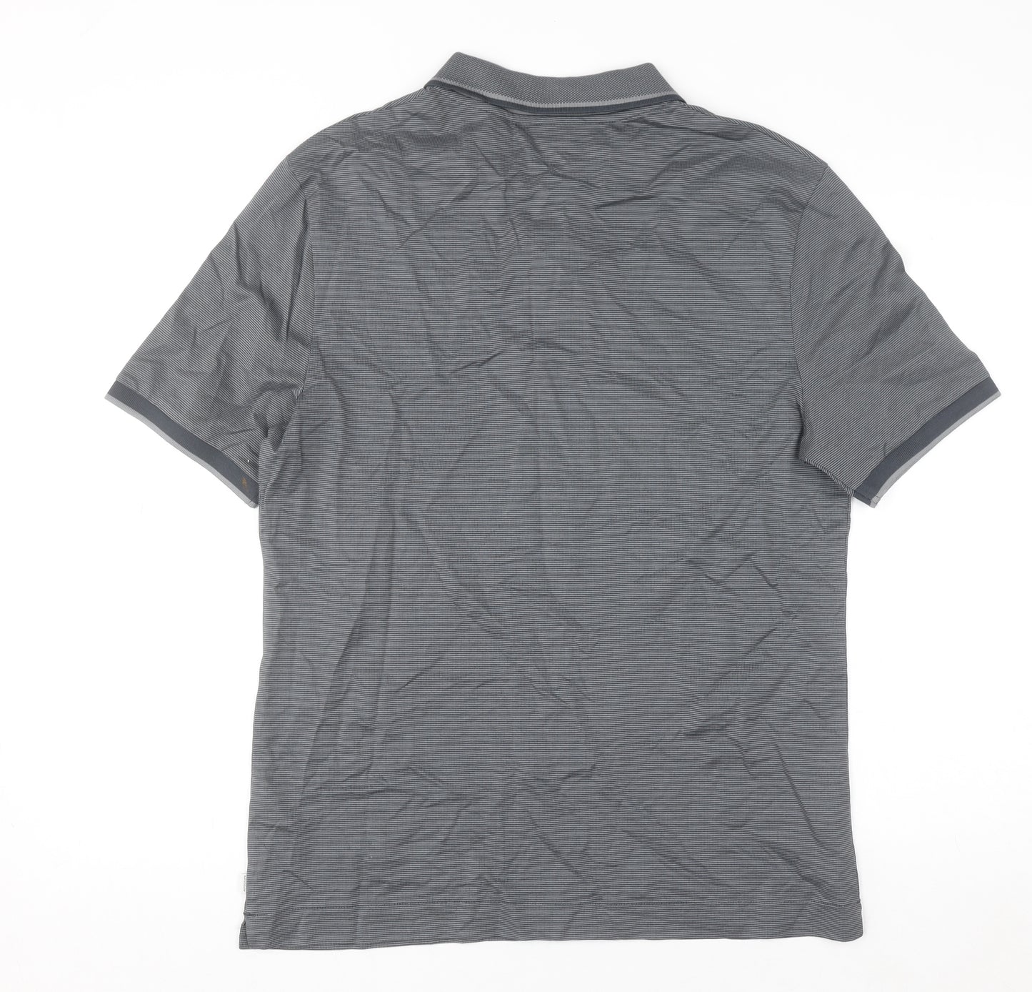 Marks and Spencer Men's Grey Striped Cotton Polo Shirt M