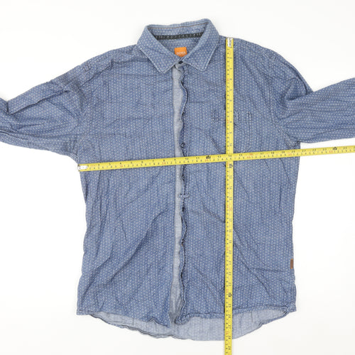 Hugo Boss Men's Blue Polka Dot Slim Fit Cotton Long Sleeve Shirt XL