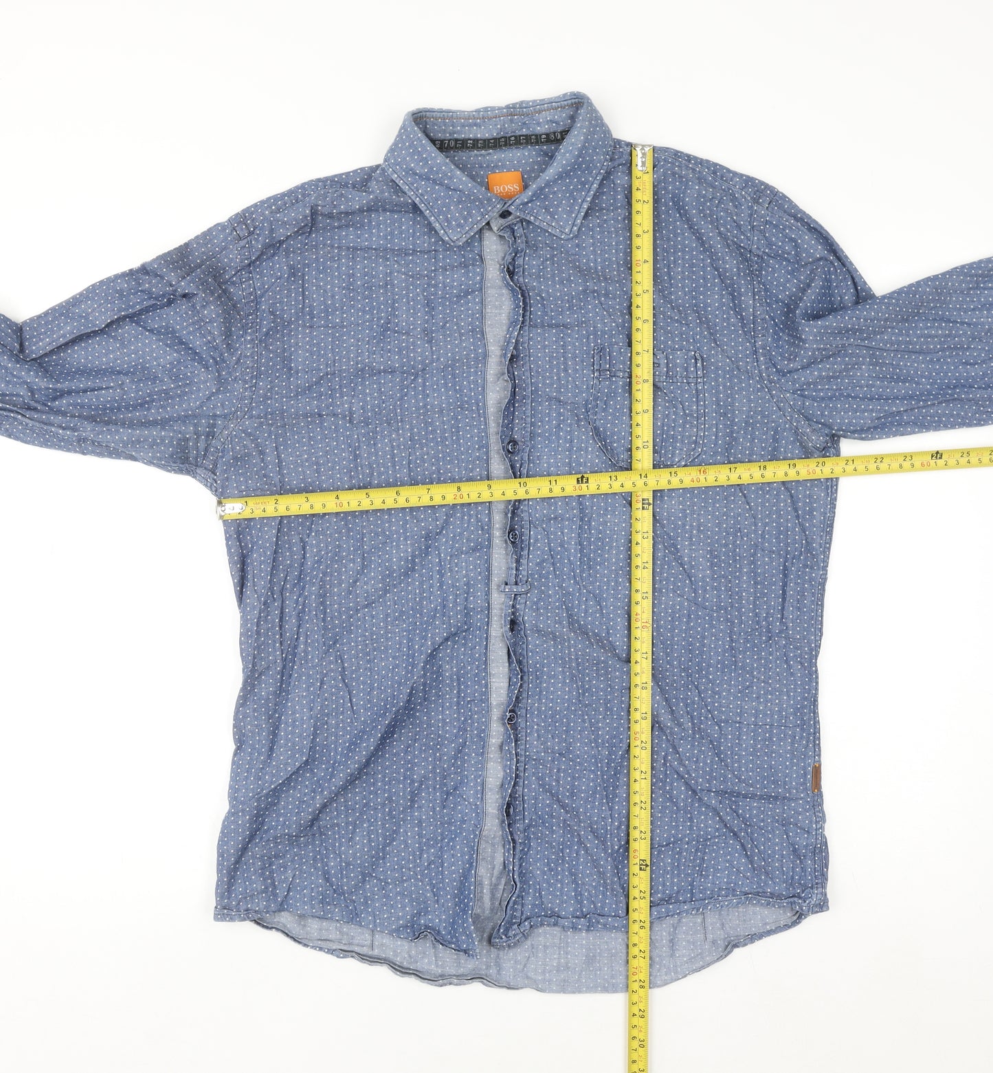 Hugo Boss Men's Blue Polka Dot Slim Fit Cotton Long Sleeve Shirt XL