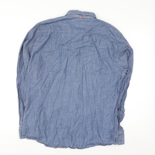 Hugo Boss Men's Blue Polka Dot Slim Fit Cotton Long Sleeve Shirt XL