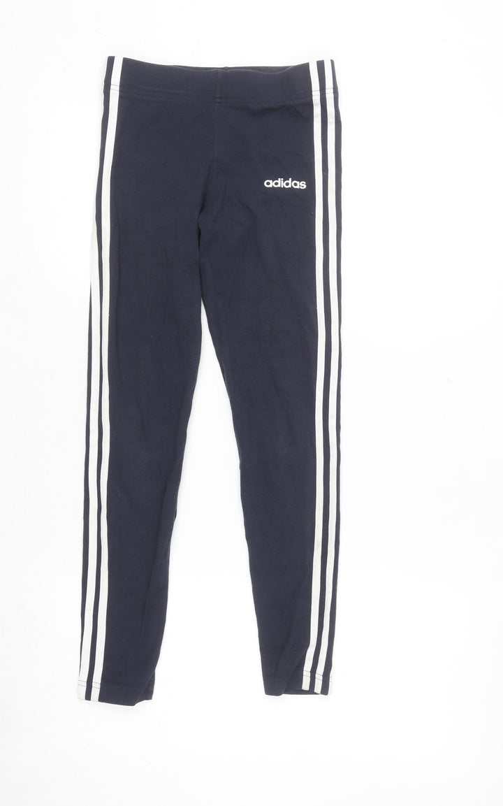 Adidas Girls Black Ankle Leggings 11-12 Years Side Stripe Stretch Sportswear