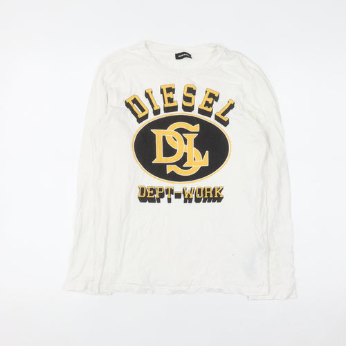 Diesel Women's White Long Sleeve Cotton Graphic T-Shirt Size 12