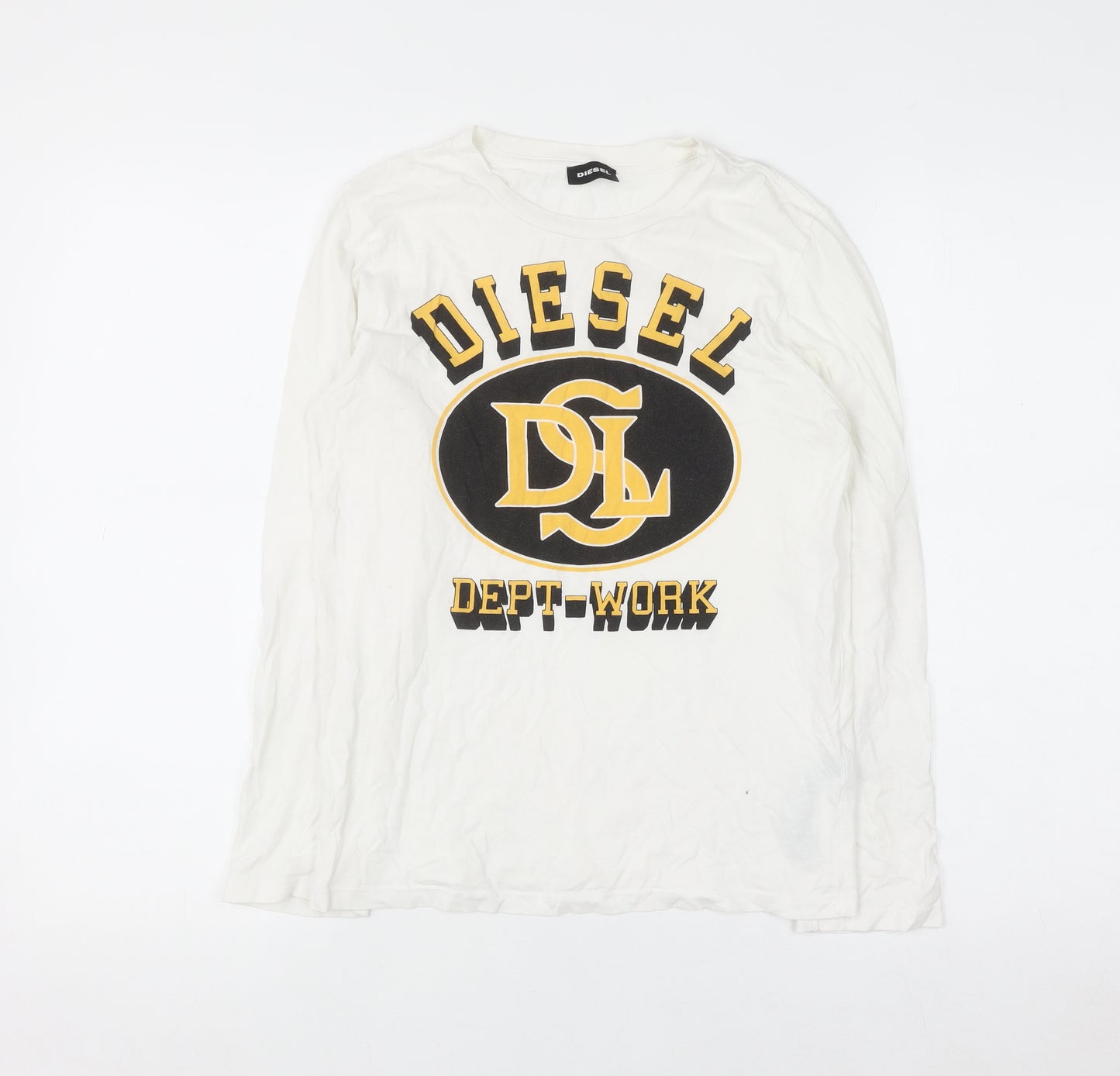 Diesel Women's White Long Sleeve Cotton Graphic T-Shirt Size 12