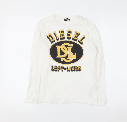 Diesel Women's White Long Sleeve Cotton Graphic T-Shirt Size 12
