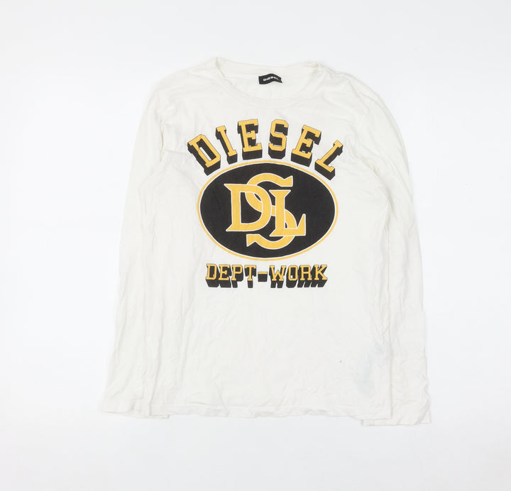 Diesel Women's White Long Sleeve Cotton Graphic T-Shirt Size 12