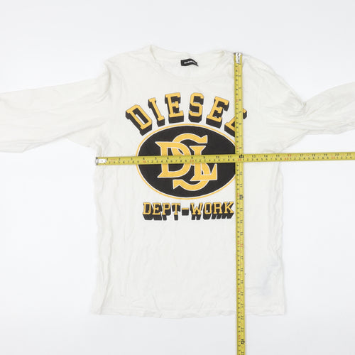Diesel Women's White Long Sleeve Cotton Graphic T-Shirt Size 12