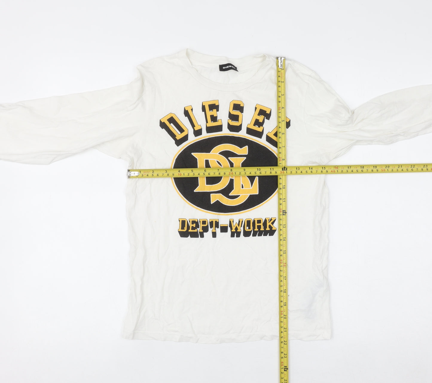 Diesel Women's White Long Sleeve Cotton Graphic T-Shirt Size 12