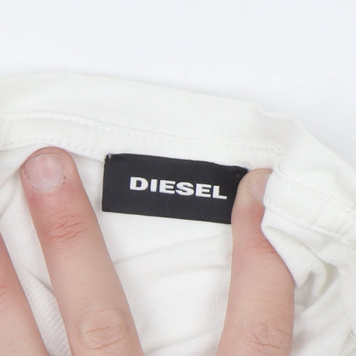 Diesel Women's White Long Sleeve Cotton Graphic T-Shirt Size 12