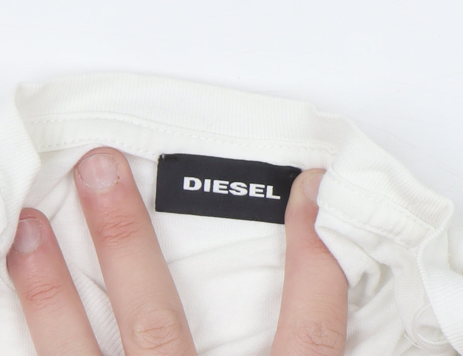 Diesel Women's White Long Sleeve Cotton Graphic T-Shirt Size 12
