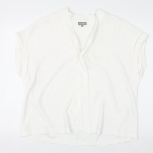 Jaeger Women's White Short Sleeve Tie Neck Blouse UK 18