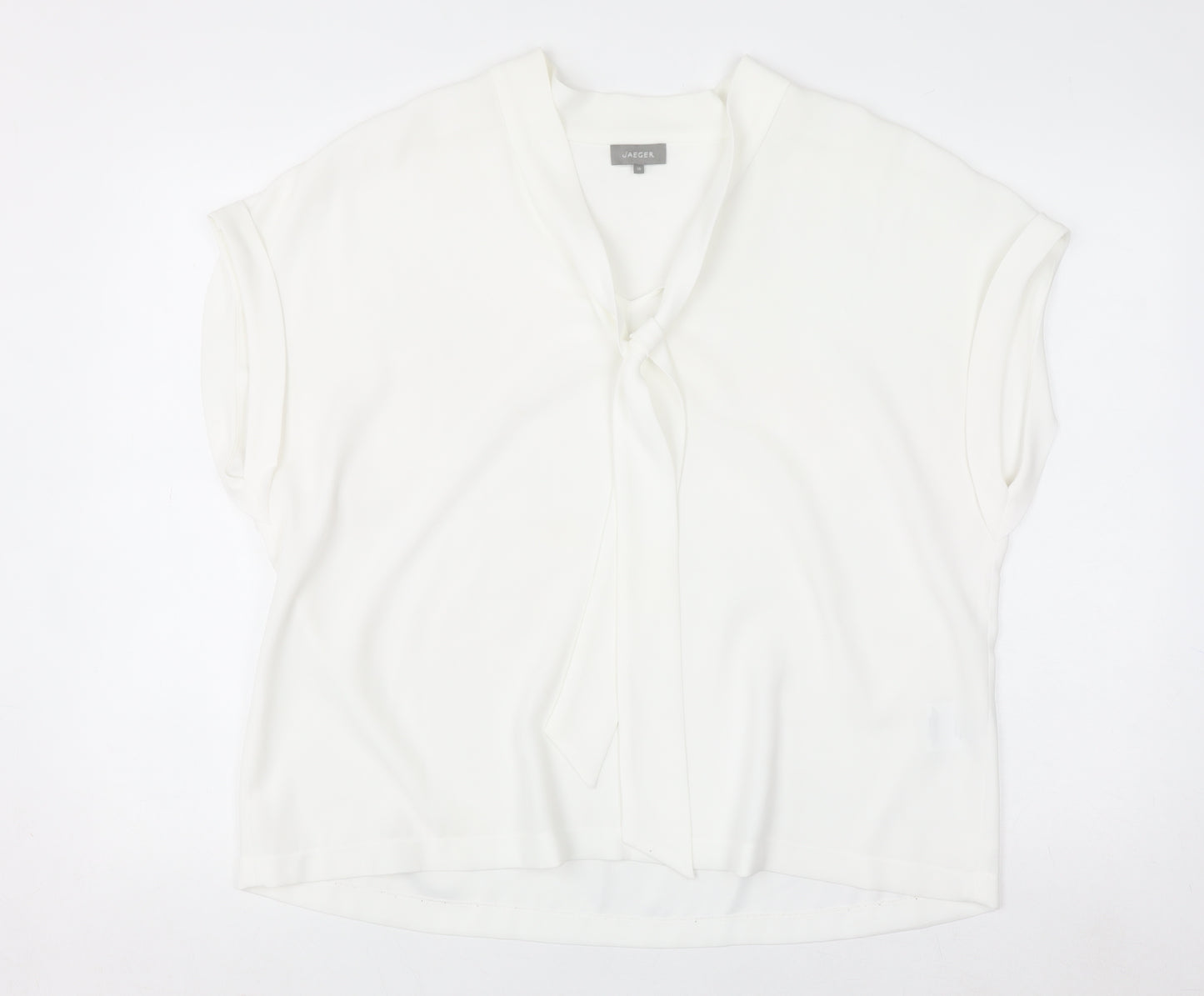 Jaeger Women's White Short Sleeve Tie Neck Blouse UK 18
