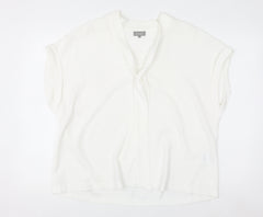 Jaeger Women's White Short Sleeve Tie Neck Blouse UK 18