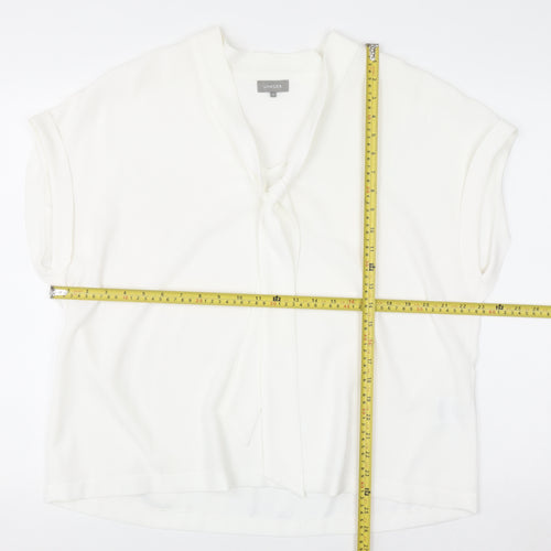 Jaeger Women's White Short Sleeve Tie Neck Blouse UK 18