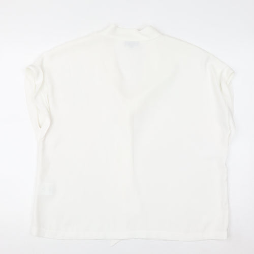 Jaeger Women's White Short Sleeve Tie Neck Blouse UK 18