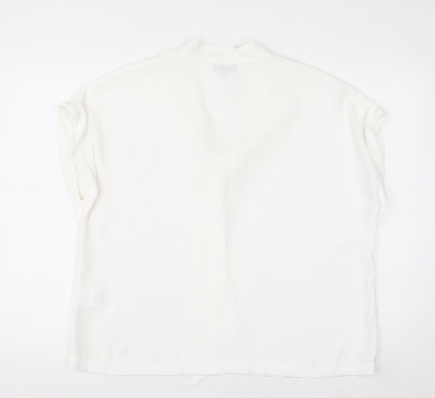 Jaeger Women's White Short Sleeve Tie Neck Blouse UK 18
