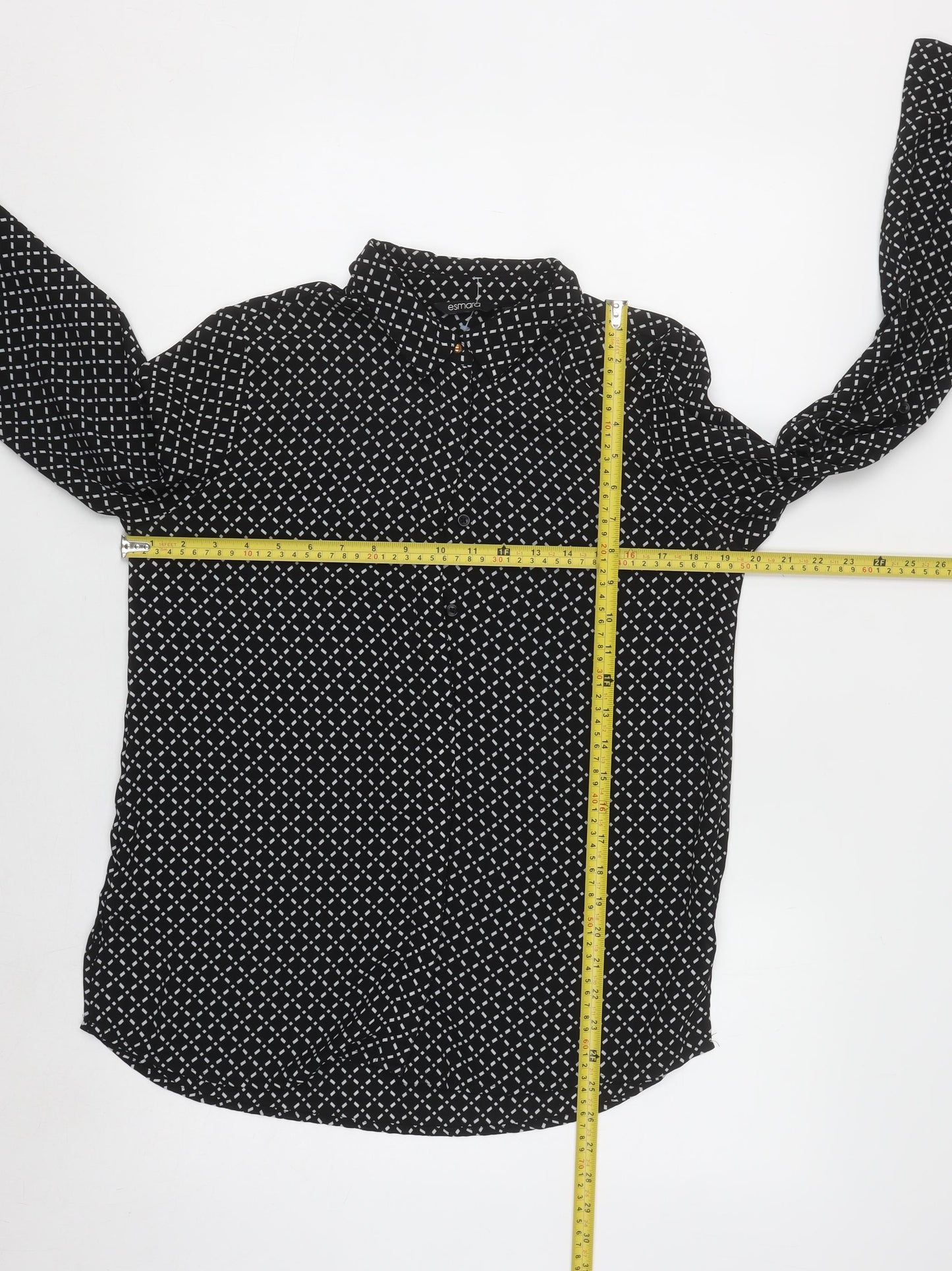 Esmara Women's Black Geometric Long Sleeve Button-Up Shirt Size 12