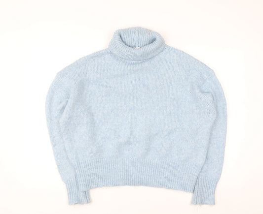 Zara Women Blue Roll Neck Long Sleeve Knit Jumper Size S