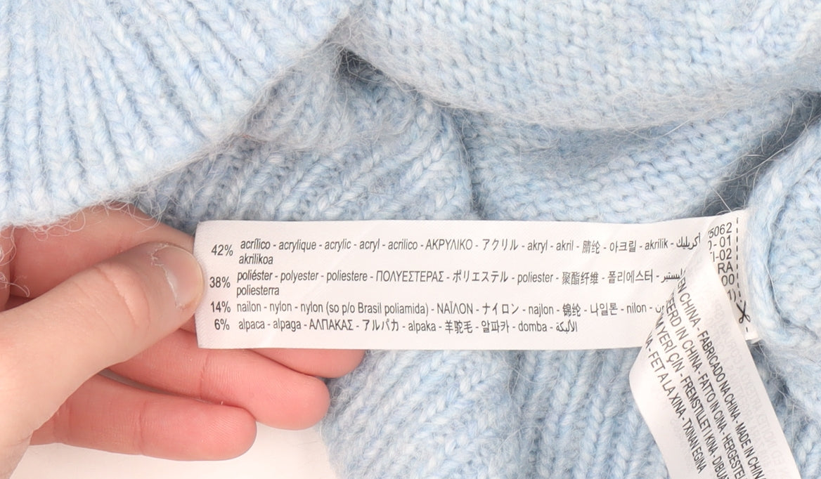 Zara Women Blue Roll Neck Long Sleeve Knit Jumper Size S