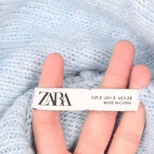 Zara Women Blue Roll Neck Long Sleeve Knit Jumper Size S