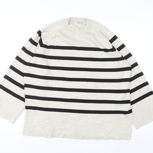 Object Women’s Beige Striped Knit Jumper L Long Sleeve Crew Neck
